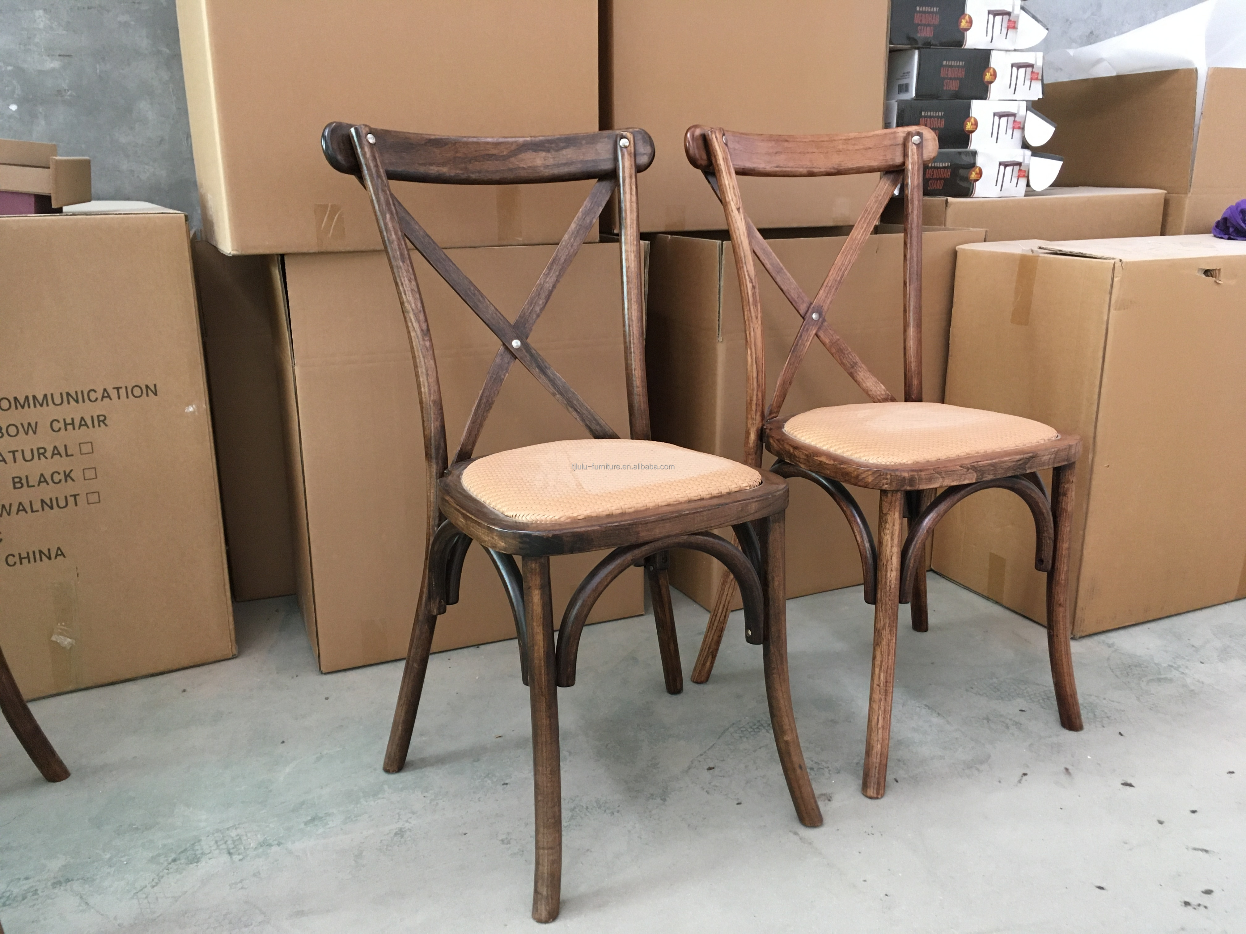 Folded Nordic Modern Rattan Cross Back Solid Wood Wedding Wooden Chair for Banquet Y Mail Packing