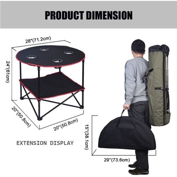 Folding Chair Table Camping Set, Table with 4 Cup Holders, Collapsible Canvas Portable Tables Folding BBQ Outdoor