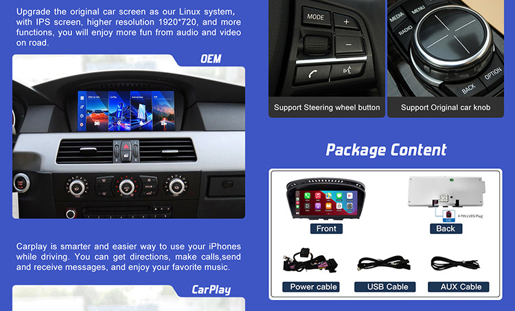 Linux Car radio For BMW E60 E90 support dual system and original joystick