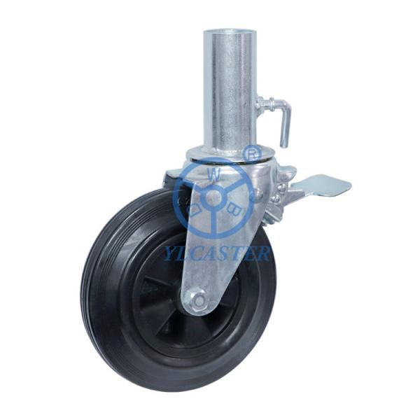 Quality Heavy Duty Hollow Stem Scaffolding Wheels With Back Brake 6.5 Inch Diameter Plastic Core Rubber Wheel for sale