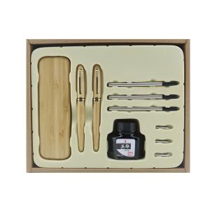 China Bamboo Wood Business Stationery Set Natural Color Roller Ball Pen Fountain Pen Set on sale