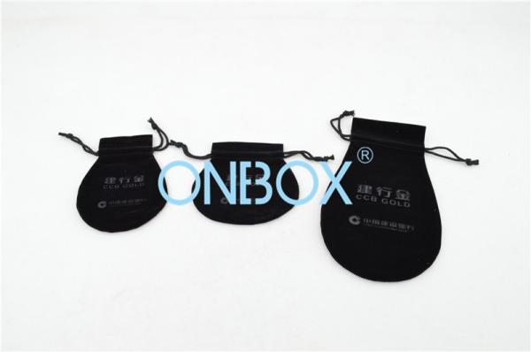 Quality Customized Stamping Logo Black Suede Jewelry Pouches With Drawstring SGS for sale