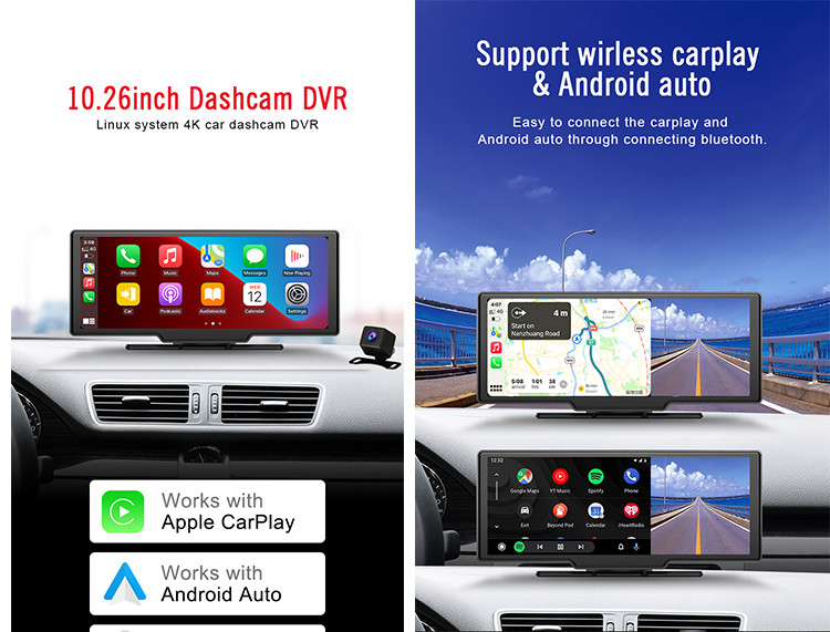 Universail Truck Car Dash Cam DVR Head Unit With Wireless Carplay