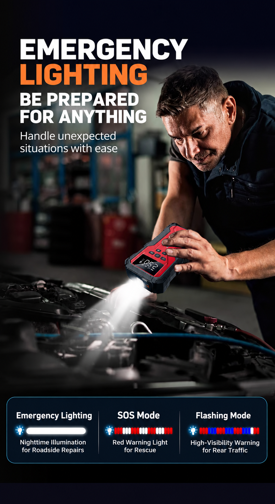 8000mAh 2000A Digital Car Jump Starter and Tire Inflator