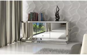 Modern Design Mirrored TV Stand With 2 Doors 3 Drawers Silver Color