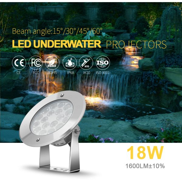 SS316L Swimming Pool Light 18W Waterproof 6500K White Color IP68